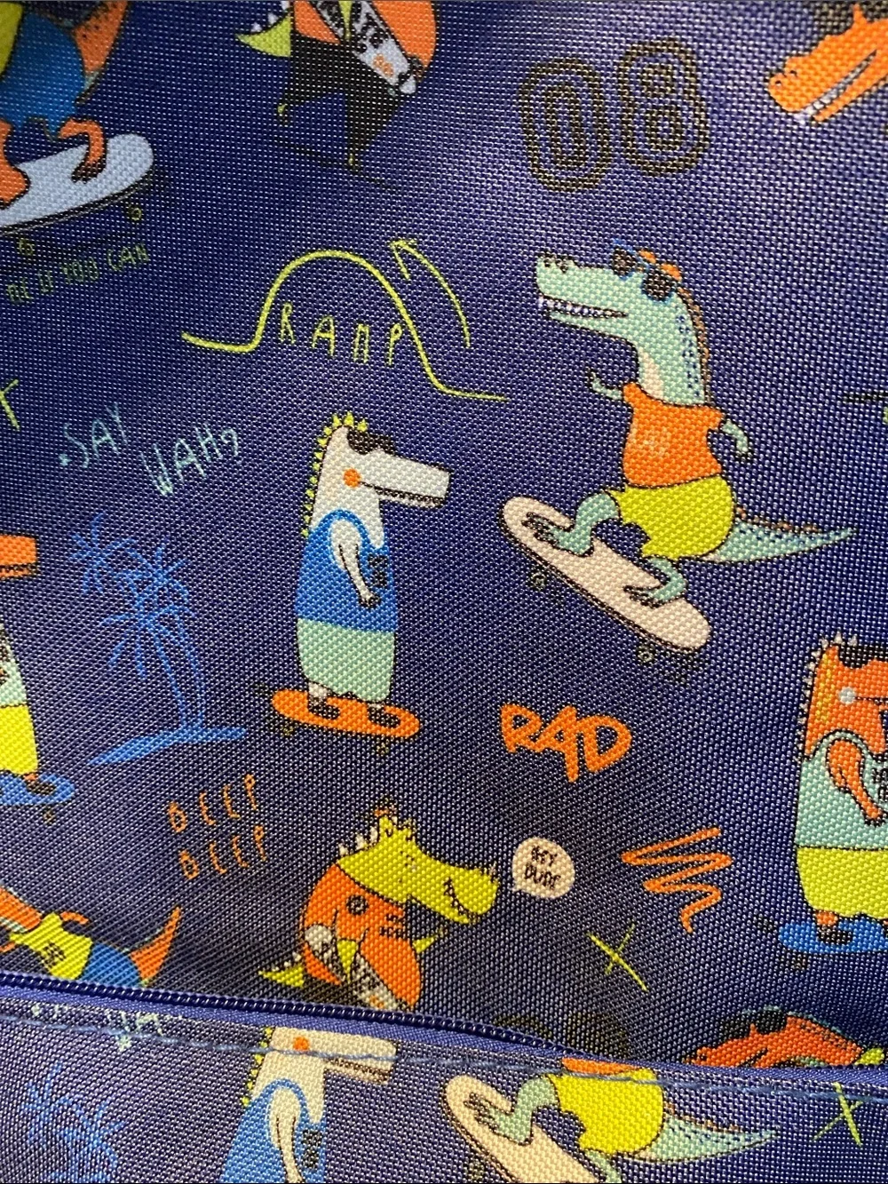 Kids Blue Skate Dog Print Backpack with Orange Accents